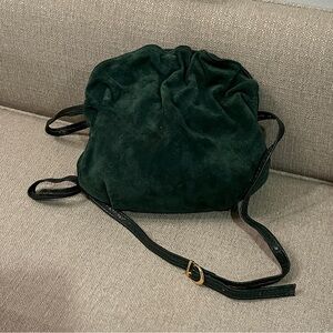 Vintage Ruched Dark Green Suede Shoulder Bag